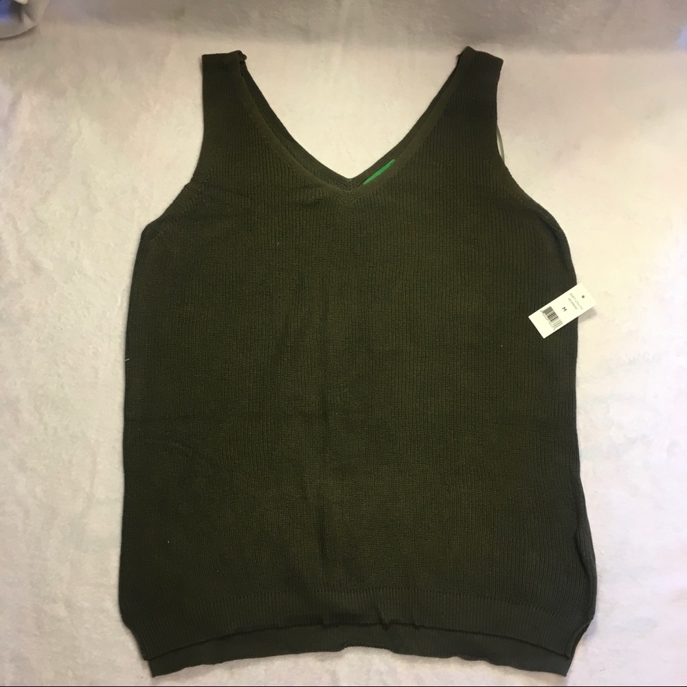 Soft Utility Sweater Vest Womens M Olive Green NEW V-Neck Ribbed Knit Sleeveless - Picture 1 of 4